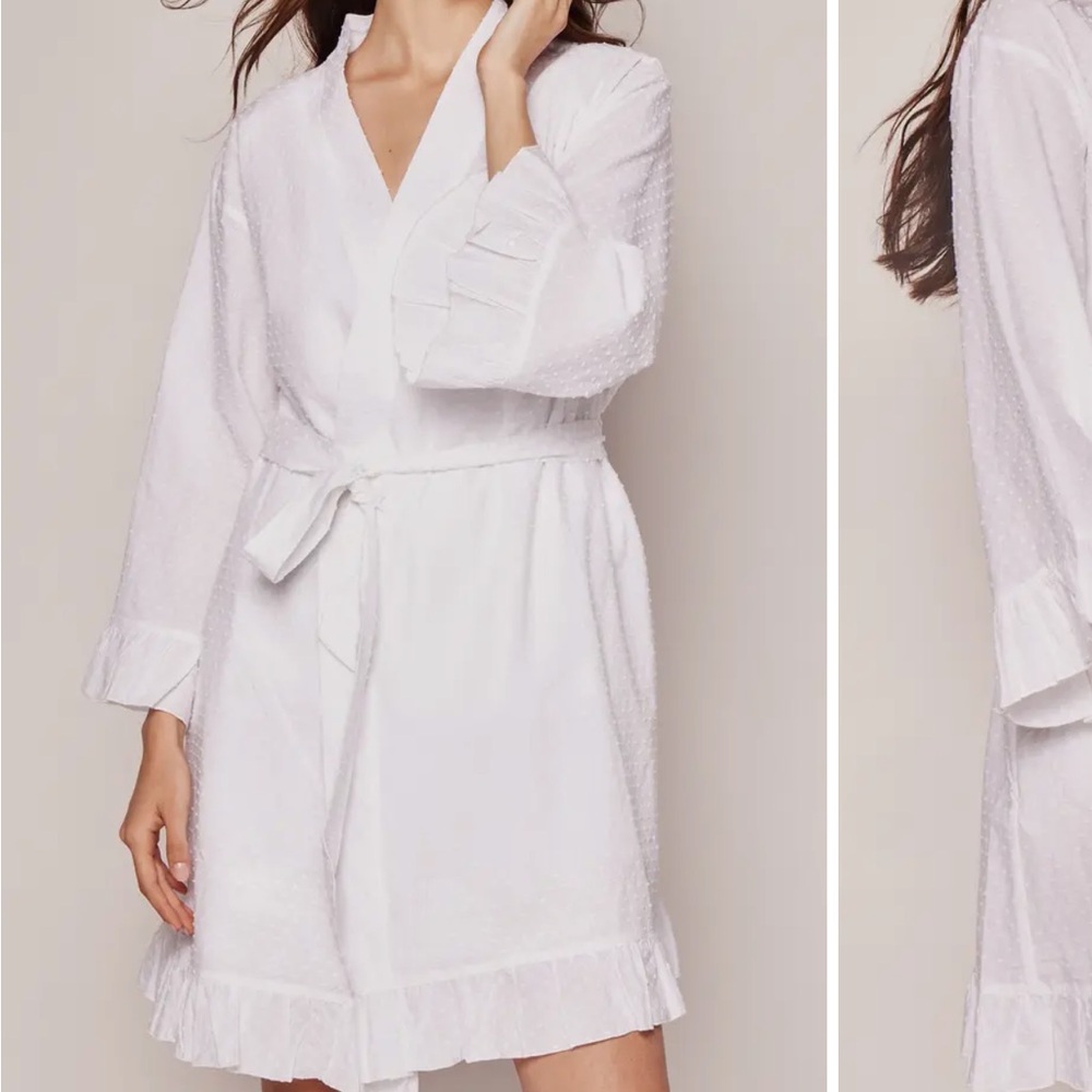 Petite Plume Swiss Dot Cotton Robe White Medium Bridal